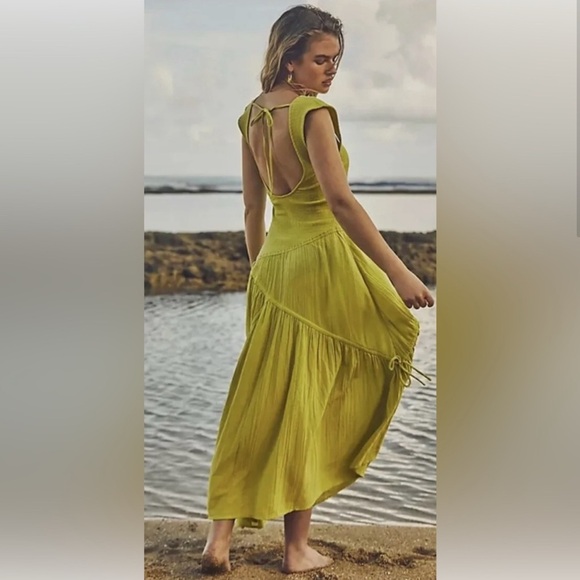 Free People Free-est Traveler Midi Square Neck Dress in Lime green Fits M - Picture 4 of 16